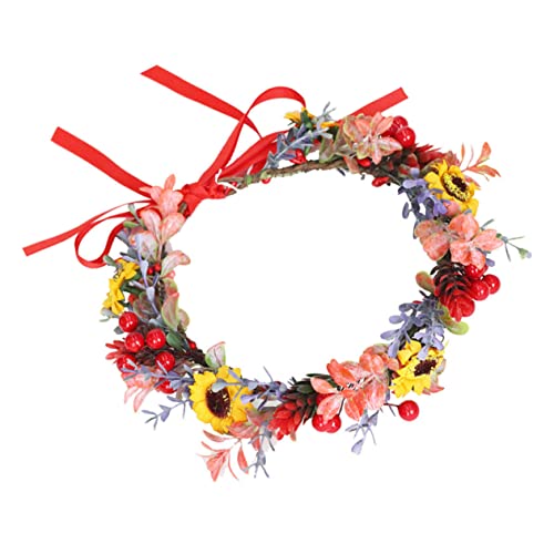 CALLARON Weihnachtlicher Blumen Haarreif aus Festlichen Materialien Girlande mit Sonnenblumen und Beerenmotiven Stilvoller Haarschmuck für Party und Familientreffen Sorgt für Fröhliche von CALLARON
