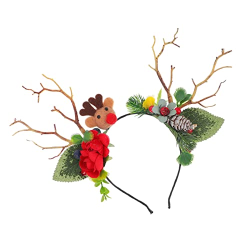 CALLARON Weihnachtlicher Rentier Geweih Haarreif Handgefertigtes Stirnband für Damen Bequemes Cosplay Party Accessoire Eleganter Weihnachtskopfschmuck für Festliche Fotos und Feiern von CALLARON