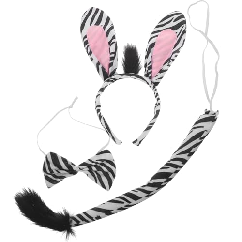 Zebra-Tier-Kostüm-Sets 3-Teilig Zebra-Ohr-Stirnband Und Fliege Dschungeltier-Cosplay-Requisiten Für Ostern Tier-Anziehparty-Zubehör von CALLARON