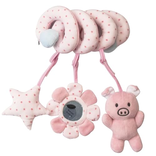 CALLOVE Aktivität-Spirale Kette, Tier/Stoff-Spirale zum Greifen und Fühlen für Bett, Kinderwagen, Laufgitter anpassbar, Für Babys und Kleinkinder ab 0+ Monate (Rosa Schweinchen) von CALLOVE