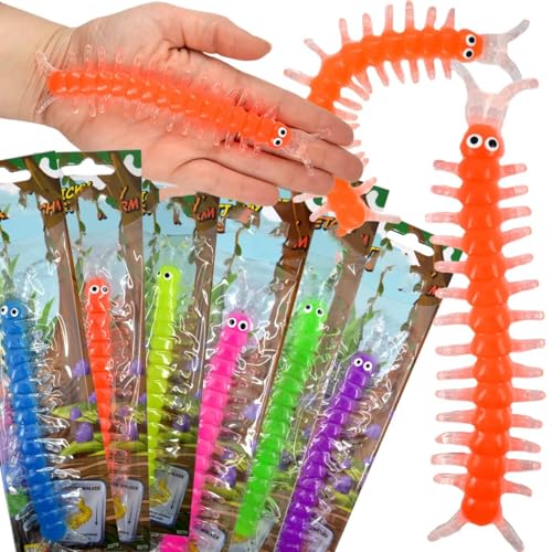 CALLOVE Glibberwurm Sticky Wurm Fensterkletterer Tausendfüssler 3 Stück Glibber Tier Stretch Kleben 13cm Mitgebsel Geburtstag, Mehrfarbig（3 Stück） von CALLOVE