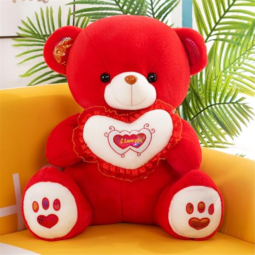 CALLOVE Groß Bär Plüschtier Kuscheltier Stofftier bär mit Herz für Kinder Jungen Mädchen Geburtstag Weihnachten Valentinstag (Rot,30cm) von CALLOVE