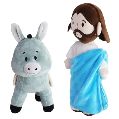CALLOVE Jesus Plüschfigur Niedliches Jesus Plüschpuppe Religiöses Stofftier Spielzeug Kinder Geschenke Christliche Taufe Ostern Weihnachten(Jesus und Esel) von CALLOVE