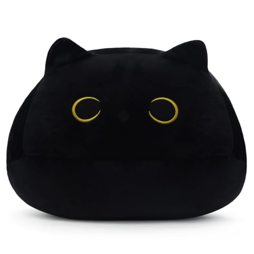 CALLOVE Katze Plüschkissen, Kawaii Plüschtier, Super weiches Plüschtier für Mädchen und Jungen, Geburtstagsgeschenk (40cm, Schwarz) von CALLOVE