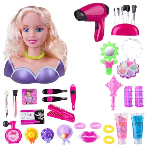 CALLOVE Puppenkopf zum Schminken und Kämmen für Mädchen, Make-up für Kinder Pretend Playset Styling Head Doll Frisur Spielzeug mit Haarclip, Halbkörpermodell 35 Stück CALLOVE Puppenkopf zum Schminken und Kämmen für Mädchen, Make-up für Kinder Pretend Playset Styling Head Doll Frisur Spielzeug mit Haarclip, Halbkörpermodell 35 Stück von CALLOVE