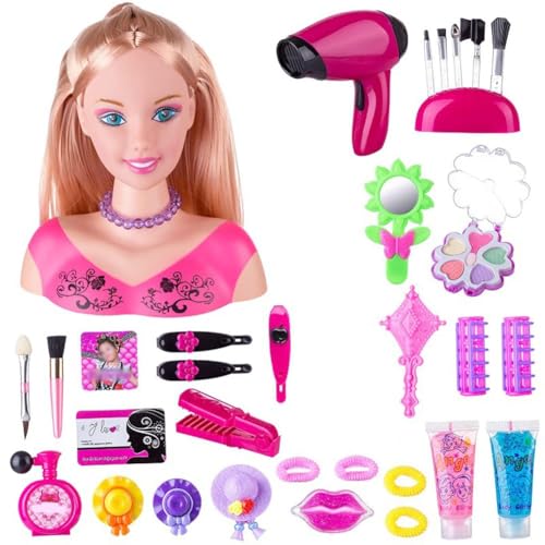 CALLOVE Puppenkopf zum Schminken und Kämmen für Mädchen, Make-up für Kinder Pretend Playset Styling Head Doll Frisur Spielzeug mit Haarclip, Halbkörpermodell 35 Stück CALLOVE Puppenkopf zum Schminken und Kämmen für Mädchen, Make-up für Kinder Pretend Playset Styling Head Doll Frisur Spielzeug mit Haarclip, Halbkörpermodell 35 Stück von CALLOVE