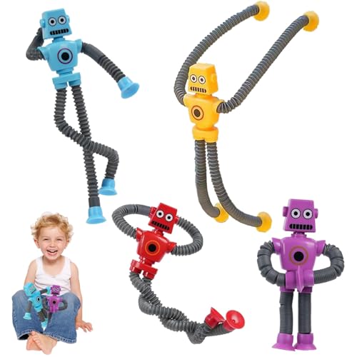 CALLOVE Teleskop Saugnapf Roboter Spielzeug, 4 Stück Roboter Saugnapf für Kinder, Roboter Stressabbau Spielzeug für Kinder, Gastgeschenke Für Jungen Und Mädchen von CALLOVE