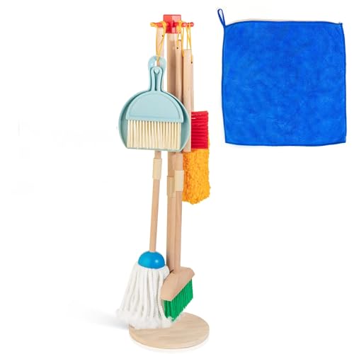 Kinder Holz Reiniungs-Set, 8-teilige Haushaltsspielzeug Rollenspiele Set inkl. Besen Mop Kehrblech Bürsten Lappen Handfeger Ständer, Reinigung Spielzeug für Mädchen Jungen Alter 3-6 Kinder Holz Reiniungs-Set, 8-teilige Haushaltsspielzeug Rollenspiele Set inkl. Besen Mop Kehrblech Bürsten Lappen Handfeger Ständer, Reinigung Spielzeug für Mädchen Jungen Alter 3-6 von CALLOVE