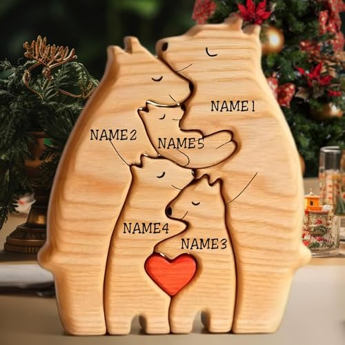 Puzzle-Bär, Familie, aus Holz, Vorname 2-8, Kunstpuzzle aus Holz, Skulpturen, Geschenk zum Muttertag, Vatertag, für Mama, Papa, Tischdekoration von CALLOVE
