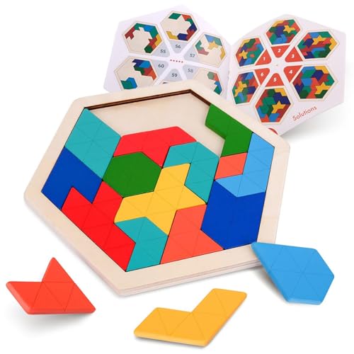 Puzzle aus Holz für Kinder – sechseckige Form Tetris Block Logic Spiel Puzzle Spielzeug Geschenk für Jugendliche von CALLOVE