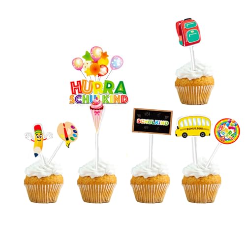 23 Stück Schulanfang Tortendeko, Torten Deko, Einschulung Deko, Cupcake Topper, Schulkind Kuchen Deko Set, Schultasche, Malpalette und Mehr, Dekoration für Schulanfang und Geburtstagsfeiern (24) von CALLYSONIC