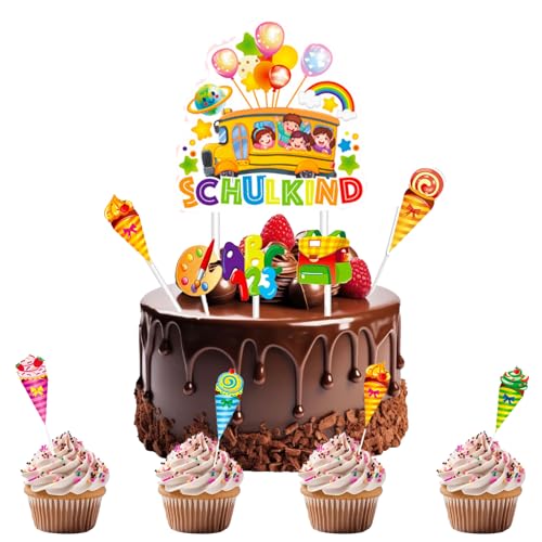 38 Stück Tortendeko, Einschulung Cupcake Deko, Geburtstag Kuchen Deko Muffin Topper Deko für Schulkind Junge Mädchen Tortendeko Schulanfang Party Deko (2) von CALLYSONIC