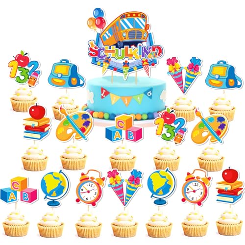 Tortendeko Einschulung Deko, 17 Stück Kuchendeko Schulanfang, Schulkind Zuckertüte Cake Topper ABC 123 Torten Cupcake Muffin Deko für 2025 Junge Mädchen Geschenk Tortendeko Einschulung Deko, 17 Stück Kuchendeko Schulanfang, Schulkind Zuckertüte Cake Topper ABC 123 Torten Cupcake Muffin Deko für 2025 Junge Mädchen Geschenk von CALLYSONIC