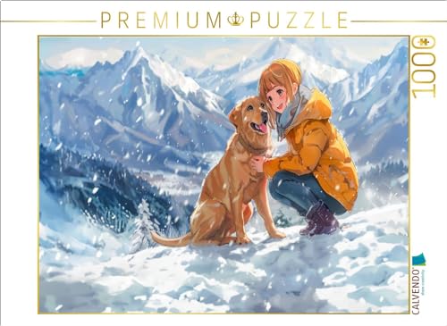CALVENDO Puzzle Anime-Mädchen auf Einer Winterwanderung in den Bergen mit Hund. | 1000 Teile Lege-Größe 64 x 48 cm Foto-Puzzle für glückliche Stunden von CALVENDO