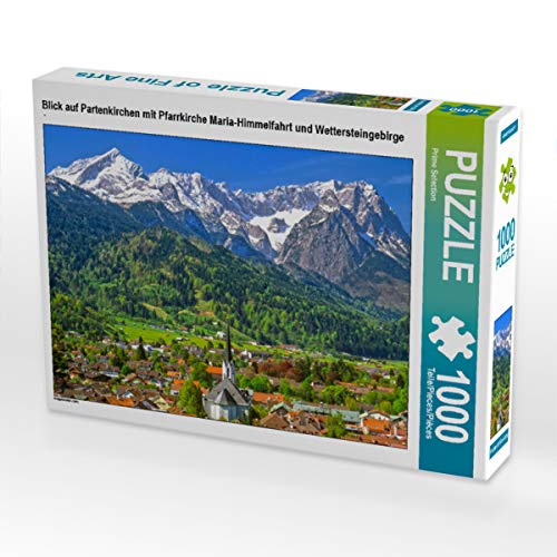 CALVENDO Puzzle Blick auf Partenkirchen mit Pfarrkirche Maria-Himmelfahrt und Wettersteingebirge | 1000 Teile Lege-Größe 64 x 48 cm Foto-Puzzle für glückliche Stunden von CALVENDO