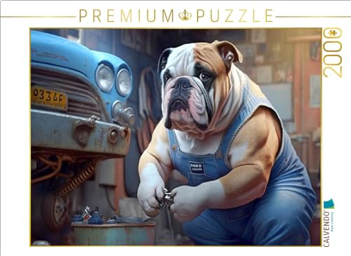CALVENDO Puzzle Bulldogge als Automechaniker | 2000 Teile Lege-Größe 90 x 67 cm Foto-Puzzle für glückliche Stunden von CALVENDO