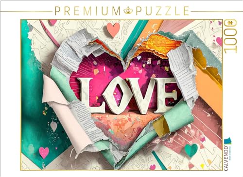 CALVENDO Puzzle Buntes gerissenes Papier mit Herz und Text Love | 1000 Teile Lege-Größe 64 x 48 cm Foto-Puzzle für glückliche Stunden von CALVENDO