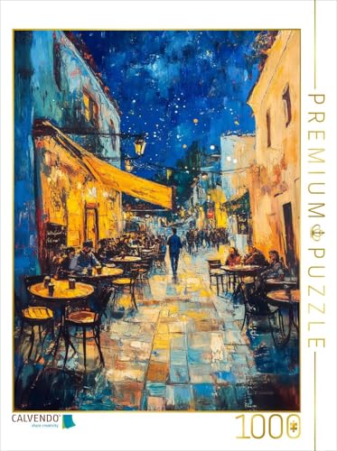 CALVENDO Puzzle Caféterrasse am Abend KI | 1000 Teile Lege-Größe 48 x 64 cm Foto-Puzzle für glückliche Stunden von CALVENDO