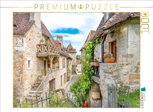 CALVENDO Puzzle Carennac mit Alten Gassen und Zinnen auf den Wehrmauern mit stadttorähnlichem Bogendurchlass zum Abteigebäude | 1000 Teile Lege-Größe 64 x 48 cm Foto-Puzzle für glückliche Stunden von CALVENDO