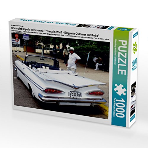 CALVENDO Puzzle Chevrolet Impala in Havanna - EIN Motiv aus dem Kalender Ganz in Weiß - Elegante Oldtimer auf Kuba 1000 Teile Lege-Größe 64 x 48 cm Foto-Puzzle Bild von Henning von Loewis of Menar von CALVENDO