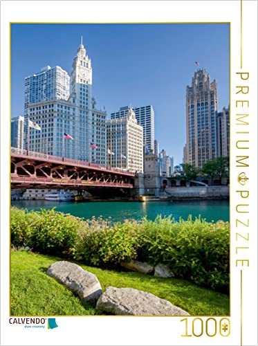 CALVENDO Puzzle Chicago River und DuSable Bridge 1000 Teile Puzzle hoch | Lege-Größe cm Foto-Puzzle für glückliche Stunden von CALVENDO