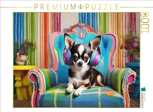 CALVENDO Puzzle Chihuahua mit Kopfhörern liegt auf einem bunten Sessel | 1000 Teile Lege-Größe 64 x 48 cm Foto-Puzzle für glückliche Stunden CALVENDO Puzzle Chihuahua mit Kopfhörern liegt auf einem bunten Sessel | 1000 Teile Lege-Größe 64 x 48 cm Foto-Puzzle für glückliche Stunden von CALVENDO