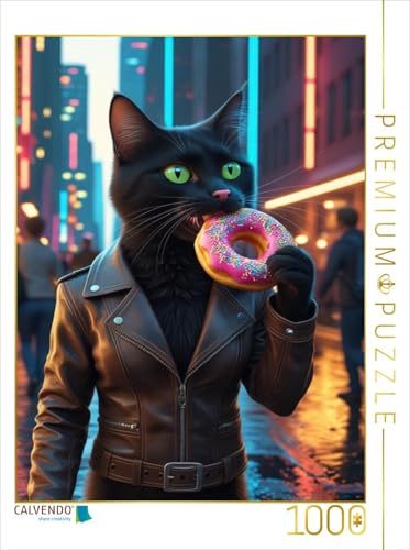 CALVENDO Puzzle Coole Schwarze Katze mit Donut – urbanes Katzenbild für Trendsetter | 1000 Teile Lege-Größe 48 x 64 cm Foto-Puzzle für glückliche Stunden CALVENDO Puzzle Coole Schwarze Katze mit Donut – urbanes Katzenbild für Trendsetter | 1000 Teile Lege-Größe 48 x 64 cm Foto-Puzzle für glückliche Stunden von CALVENDO