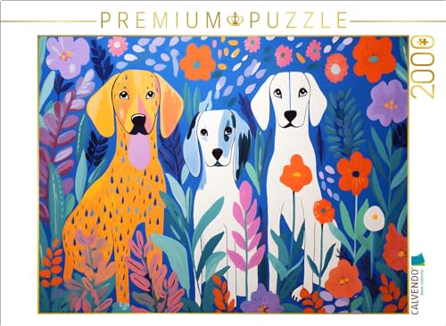 CALVENDO Puzzle DREI Hunde sitzen zwischen Blumen im Garten | 2000 Teile Lege-Größe 90 x 67 cm Foto-Puzzle für glückliche Stunden von CALVENDO