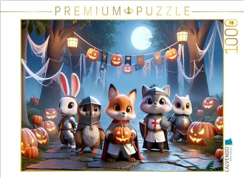 CALVENDO Puzzle Das Halloween-Fest im Ritterwald: Gruselspaß und Kürbisschnitzen | 1000 Teile Lege-Größe 64 x 48 cm Foto-Puzzle für glückliche Stunden von CALVENDO
