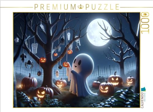 CALVENDO Puzzle Das kleine Gespenst schmückt den Halloween-Baum | 1000 Teile Lege-Größe 64 x 48 cm Foto-Puzzle für glückliche Stunden von CALVENDO