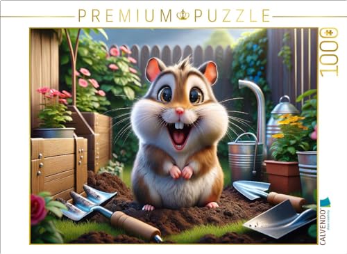 CALVENDO Puzzle Der Gärtner-Hamster und Sein fröhliches Gartenparadies | 1000 Teile Lege-Größe 64 x 48 cm Foto-Puzzle für glückliche Stunden von CALVENDO