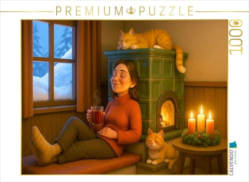 CALVENDO Puzzle Der geliebte Kachelofen mit Katzen im Winter | 1000 Teile Lege-Größe 64 x 48 cm Foto-Puzzle für glückliche Stunden von CALVENDO