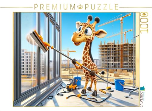 CALVENDO Puzzle Die geschickte Giraffe als Fensterputzer: Hoch hinaus für klare Sicht | 1000 Teile Lege-Größe 64 x 48 cm Foto-Puzzle für glückliche Stunden von CALVENDO