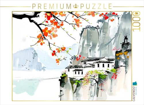 CALVENDO Puzzle Dorf in den Bergen Chinas. Tuschemalerei | 1000 Teile Lege-Größe 64 x 48 cm Foto-Puzzle für glückliche Stunden von CALVENDO