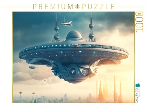 CALVENDO Puzzle EIN Raumschiff schwebt über Einer Großstadt | Lege-Größe cm Foto-Puzzle für glückliche Stunden von CALVENDO