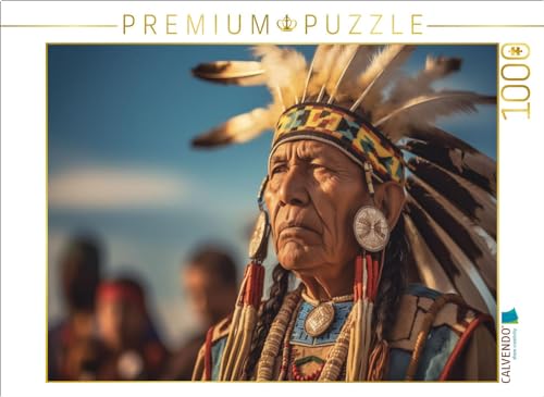 CALVENDO Puzzle Ehrenvolle Pracht: Stolzer Indianer-Häuptling im Federschmuck | 1000 Teile Lege-Größe 64 x 48 cm Foto-Puzzle für glückliche Stunden von CALVENDO