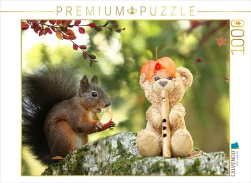 CALVENDO Puzzle Eichhörnchen und Freund Teddy im Herbst. 1000 Teile Lege-Größe 64 x 48 cm Foto-Puzzle Bild von Birgit Cerny von CALVENDO