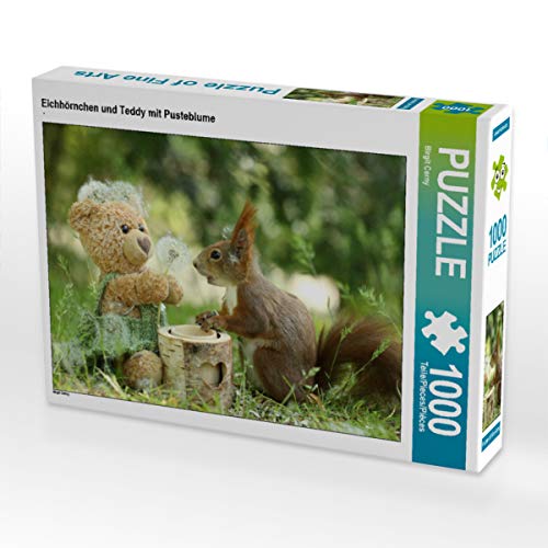 CALVENDO Puzzle Eichhörnchen und Teddy mit Pusteblume 1000 Teile Lege-Größe 64 x 48 cm Foto-Puzzle Bild von Birgit Cerny von CALVENDO
