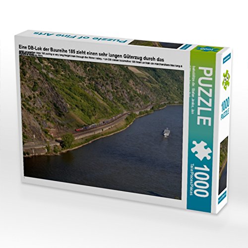 CALVENDO Puzzle Eine DB-Lok der Baureihe 185 zieht einen sehr Langen Güterzug durch das Rheintal. 1000 Teile Puzzle quer | 1000 Teile Lege-Größe 64 x 48 cm Foto-Puzzle für glückliche Stunden von CALVENDO