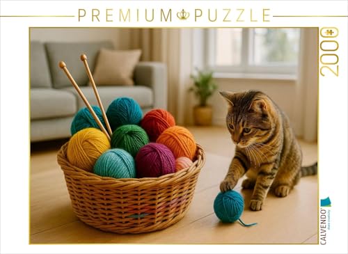 CALVENDO Puzzle Eine Katze spielt mit der Wolle | 2000 Teile Lege-Größe 90 x 67 cm Foto-Puzzle für glückliche Stunden von CALVENDO