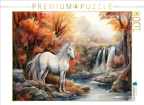 CALVENDO Puzzle Einhorn am Wasserfall | 1000 Teile Lege-Größe 64 x 48 cm Foto-Puzzle für glückliche Stunden von CALVENDO