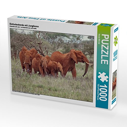 CALVENDO Puzzle Elefantenherde mit Jungtieren 1000 Teile Puzzle quer | 1000 Teile Lege-Größe 64 x 48 cm Foto-Puzzle für glückliche Stunden von CALVENDO
