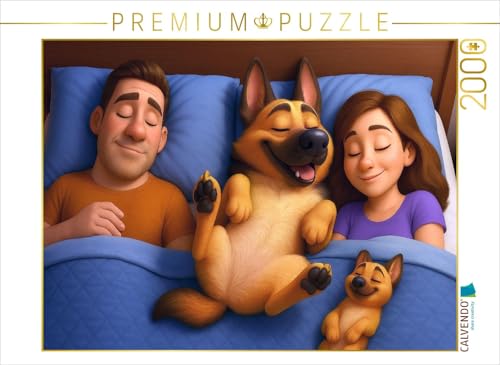CALVENDO Puzzle Familienfrieden - Schäferhund schläft im Bett | 2000 Teile Lege-Größe 90 x 67 cm Foto-Puzzle für glückliche Stunden von CALVENDO