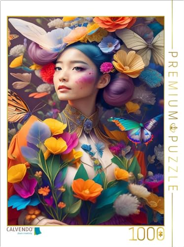 CALVENDO Puzzle Fantasiefrau inmitten bunten Blumen und Schmetterlingen | 1000 Teile Lege-Größe 48 x 64 cm Foto-Puzzle für glückliche Stunden von CALVENDO