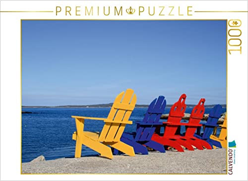 CALVENDO Puzzle Farbige Stühle am Strand, Kanada 1000 Teile Puzzle quer | Lege-Größe cm Foto-Puzzle für glückliche Stunden von CALVENDO
