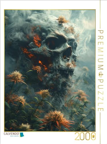 CALVENDO Puzzle Feuer des Lebens: Totenkopf im Rauch der Cannabisblüten | 2000 Teile Lege-Größe 67 x 90 cm Foto-Puzzle für glückliche Stunden von CALVENDO