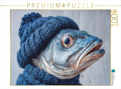 CALVENDO Puzzle Fisch mit Strickmütze - Nordisch schräg und herrlich absurd | 1000 Teile Lege-Größe 64 x 48 cm Foto-Puzzle für glückliche Stunden von CALVENDO
