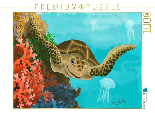 CALVENDO Puzzle Fröhliche Meeresschildkröte im Korallenriff | 1000 Teile Lege-Größe 64 x 48 cm Foto-Puzzle für glückliche Stunden von CALVENDO