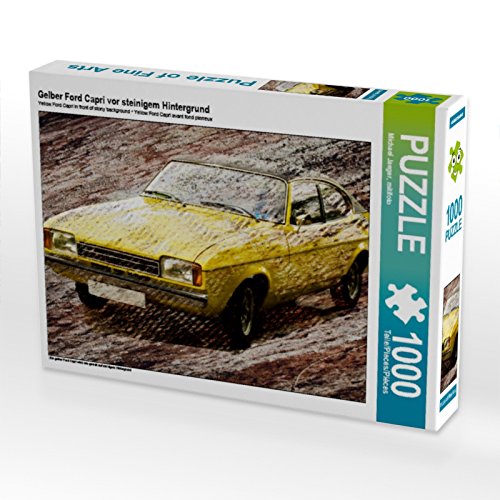 CALVENDO Puzzle Gelber Ford Capri vor steinigem Hintergrund 1000 Teile Puzzle quer | 1000 Teile Lege-Größe 64 x 48 cm Foto-Puzzle für glückliche Stunden von CALVENDO
