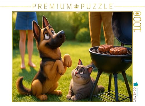 CALVENDO Puzzle Gibt es was für Uns? - Schäferhund und Katze betteln am Grill | 1000 Teile Lege-Größe 64 x 48 cm Foto-Puzzle für glückliche Stunden CALVENDO Puzzle Gibt es was für Uns? - Schäferhund und Katze betteln am Grill | 1000 Teile Lege-Größe 64 x 48 cm Foto-Puzzle für glückliche Stunden von CALVENDO